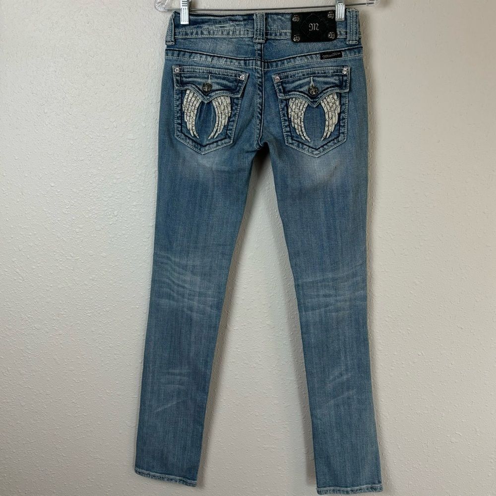 Miss Me Jeans Beaded Angel Wing Skinny Jean Size 27 Style JP5082SK Distressed